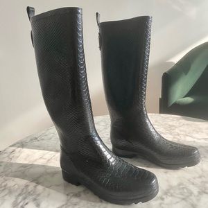 Stuart weitzman vintage black croc rain boots